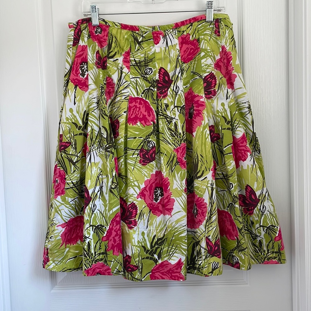 Talbots knee-length skirt pink green floral